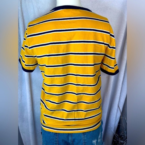 Forever 21 Striped T-Shirt Yellow Blue Crew Neck Short Sleeve Large - Picture 2 of 3